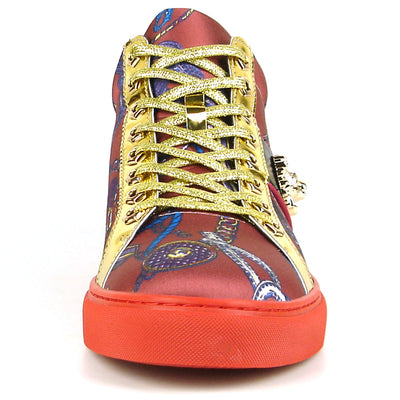 FI-2385 Burgundy Gold Lace up High top Sneaker Encore by Fiesso