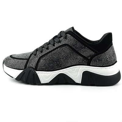 FI-2407 Black Suede Rhinestones Lane up Sneaker Encore by Fiesso
