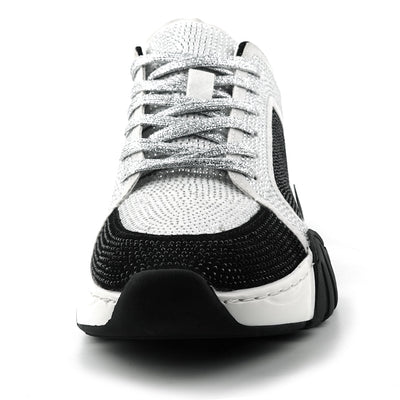 FI-2407 White Black Suede Rhinestones Lane up Sneaker Encore by Fiesso