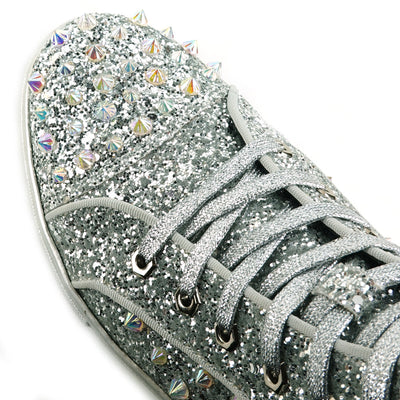 FI-2409 Silver Glitter Silver Spikes Lace up High top Sneaker Encore by Fiesso