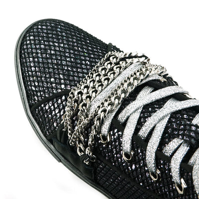 FI-2410 Black Silver Glitter Lace up High top Sneaker Encore by Fiesso