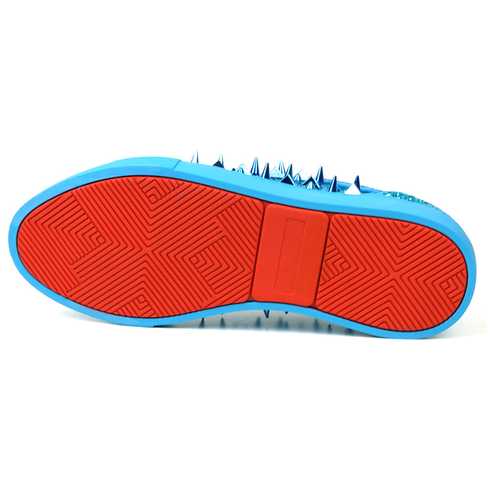 FI-2429 Blue Glitter Blue Spikes Lace up Low Cut Sneaker Encore by Fiesso