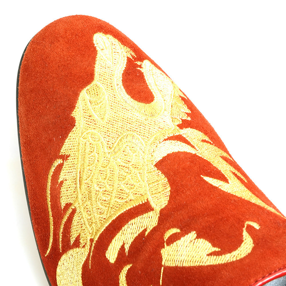 FI-7039 Red Suede Embroidered Shoe Fiesso by Aurelio Garcia Slip on Loafer