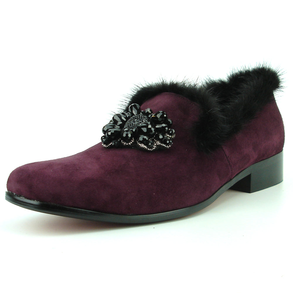 FI-7306 Burgundy Suede Black Rhinestones Ornament Slip on Fiesso by Aurelio Garcia