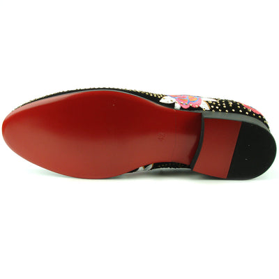 FI-7360 Black Suede Gold Rhinestones Embroidered Flower Slip on Fiesso by Aurelio Garcia
