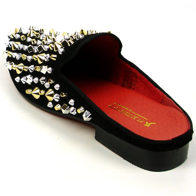 FI-7418 Black Suede Black Silver Studs Fiesso by Aurelio Garcia Mens Sandals