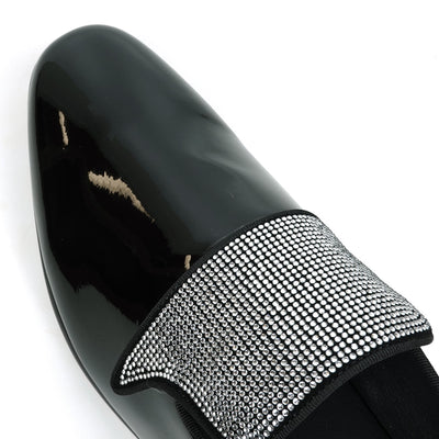FI-7549 Black Patent Rhinestones Slip on Loafer Fiesso by Aurelio Garcia