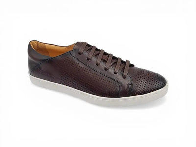 Carrucci Shoes Fashion Lace Up Perforated Calfskin Sneaker Leather Patina side view