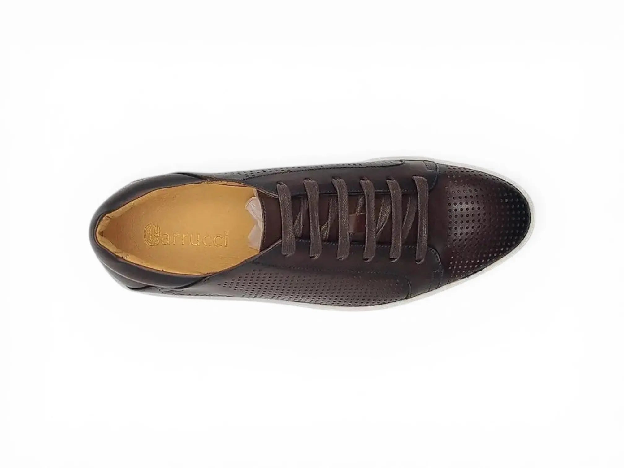 Carrucci Shoes Fashion Lace Up Perforated Calfskin Sneaker Leather Patina detail view