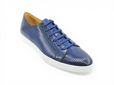Carrucci Shoes Fashion Lace Up Perforated Calfskin Sneaker Leather Patina top view