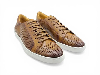 Carrucci Shoes Fashion Lace Up Perforated Calfskin Sneaker Leather Patina view 8