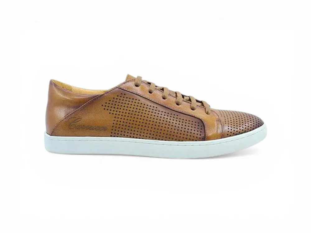 Carrucci Shoes Fashion Lace Up Perforated Calfskin Sneaker Leather Patina view 14