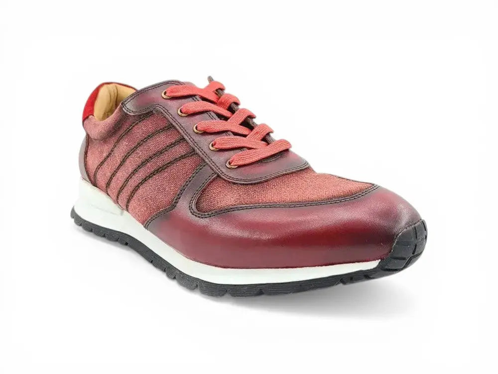 Carrucci Shoes Fashion Sneaker Calfskin Leather And Canvas Inlay Design back view