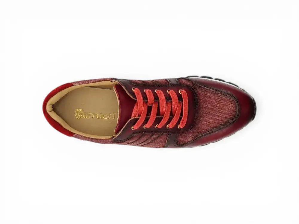 Carrucci Shoes Fashion Sneaker Calfskin Leather And Canvas Inlay Design detail view