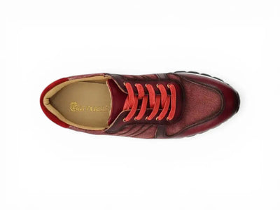 Carrucci Shoes Fashion Sneaker Calfskin Leather And Canvas Inlay Design detail view