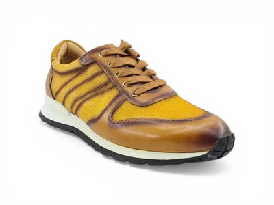 Carrucci Shoes Fashion Sneaker Calfskin Leather And Canvas Inlay Design view 7