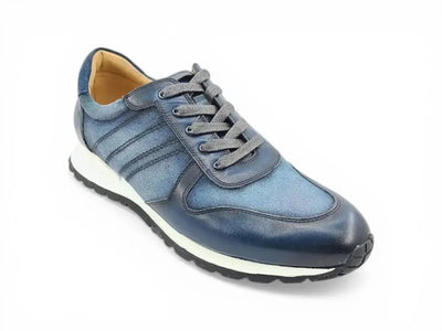 Carrucci Shoes Fashion Sneaker Calfskin Leather And Canvas Inlay Design view 10