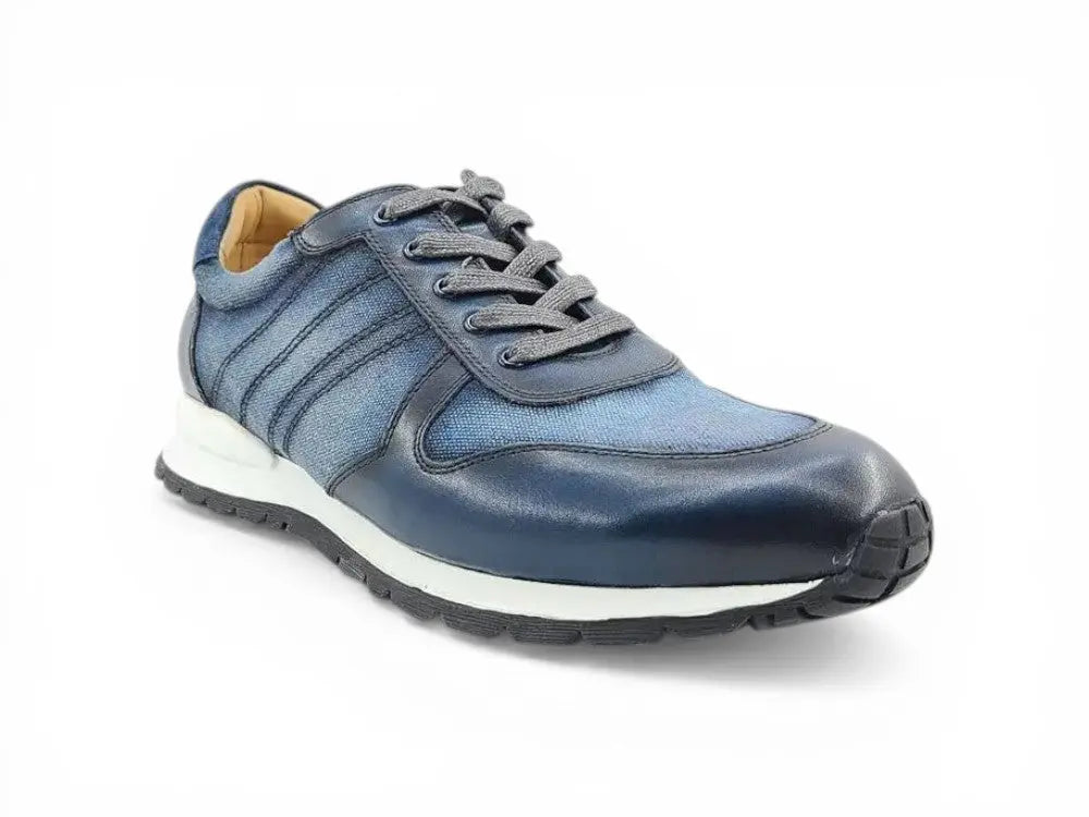 Carrucci Shoes Fashion Sneaker Calfskin Leather And Canvas Inlay Design view 11