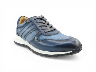 Carrucci Shoes Fashion Sneaker Calfskin Leather And Canvas Inlay Design view 11