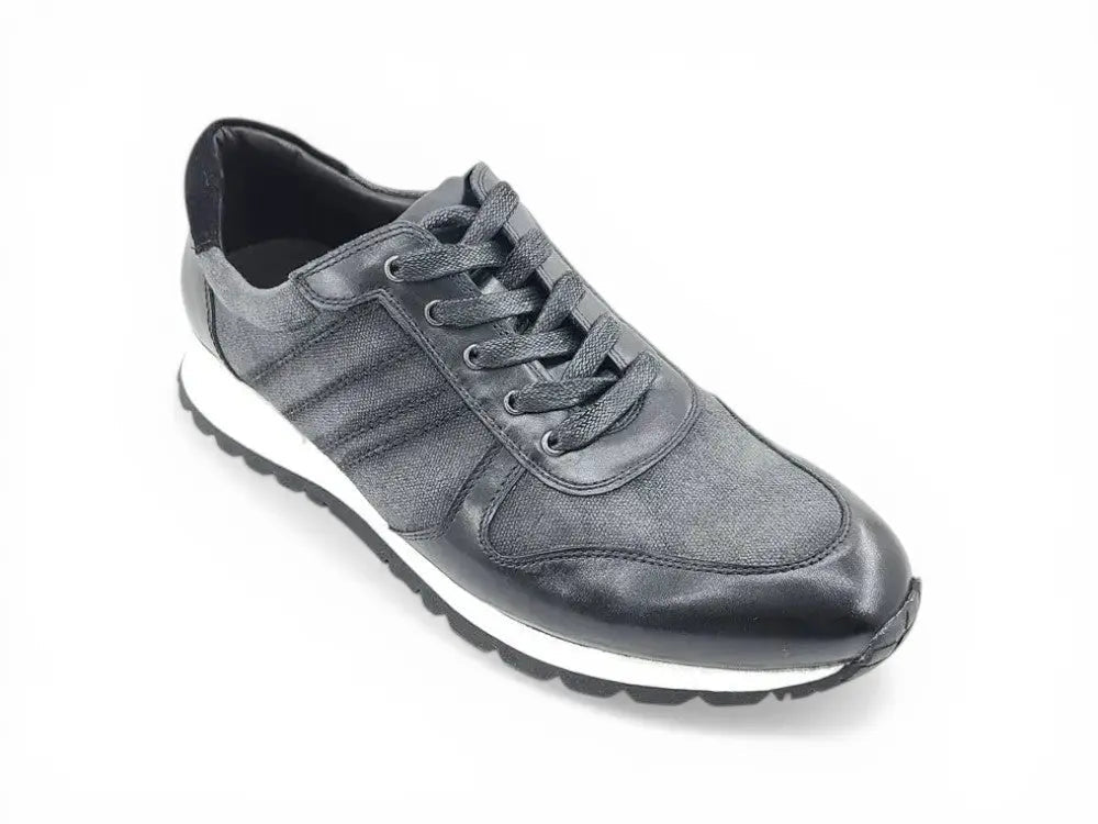 Carrucci Shoes Fashion Sneaker Calfskin Leather And Canvas Inlay Design view 14
