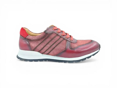 Carrucci Shoes Fashion Sneaker Calfskin Leather And Canvas Inlay Design front view