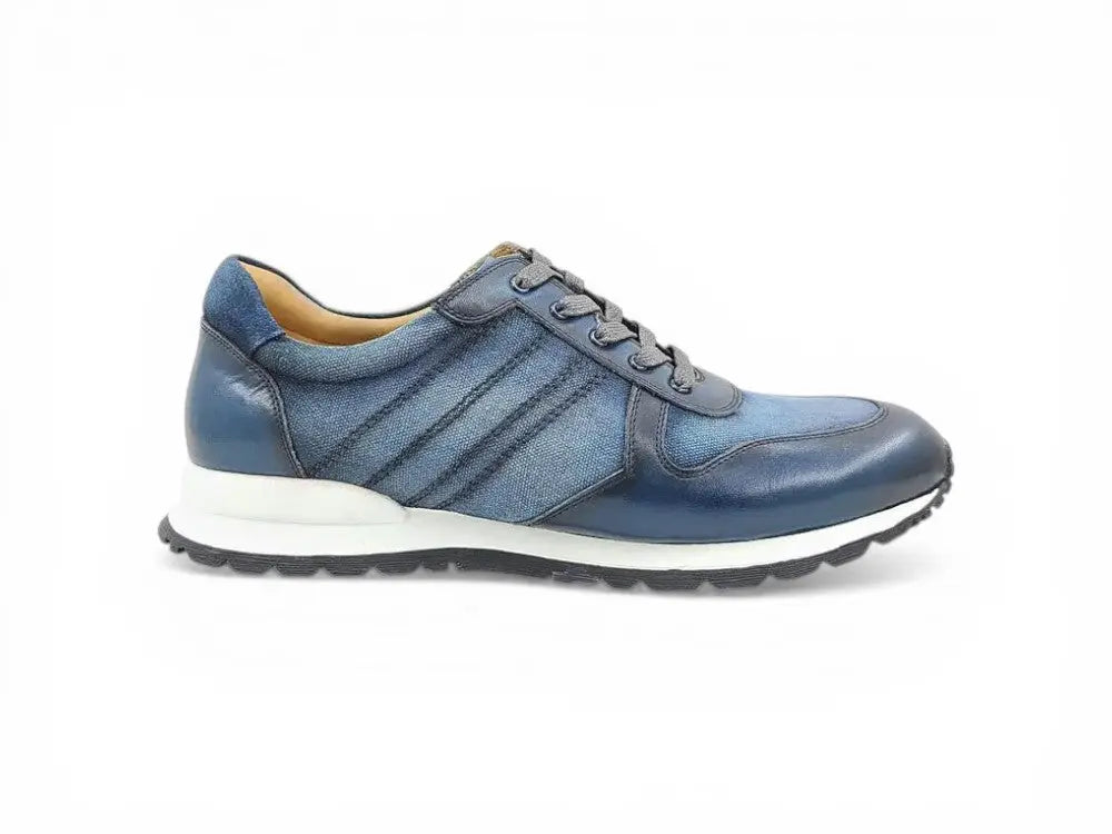 Carrucci Shoes Fashion Sneaker Calfskin Leather And Canvas Inlay Design view 9