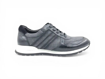 Carrucci Shoes Fashion Sneaker Calfskin Leather And Canvas Inlay Design view 13