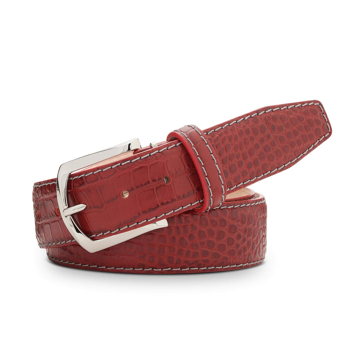 Ferrari Red Mock Croc Leather Belt