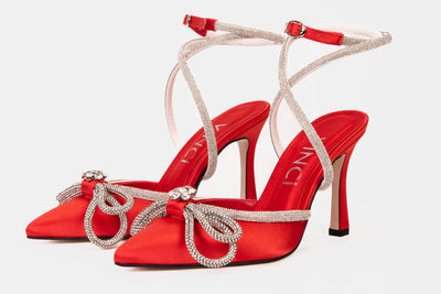 The Floransa Red Leather Pointy Toe Ankle Strap Women Sandal Final Sale!