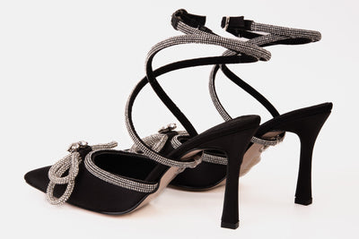 The Floransa Black Leather Pointy Toe Ankle Strap Women Sandal Final Sale!