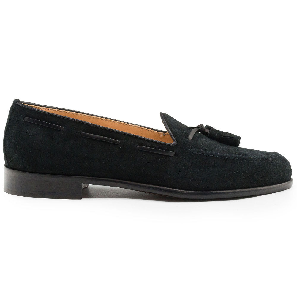 Zelli Italia 16-583-BLK FRANCO Suede Calfskin Tassel Loafer, Black Side View