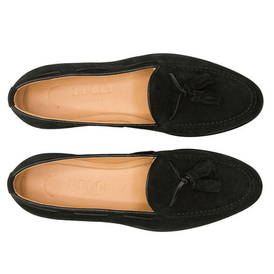 Zelli Italia 16-583-BLK FRANCO Suede Calfskin Tassel Loafer, Black Angled View