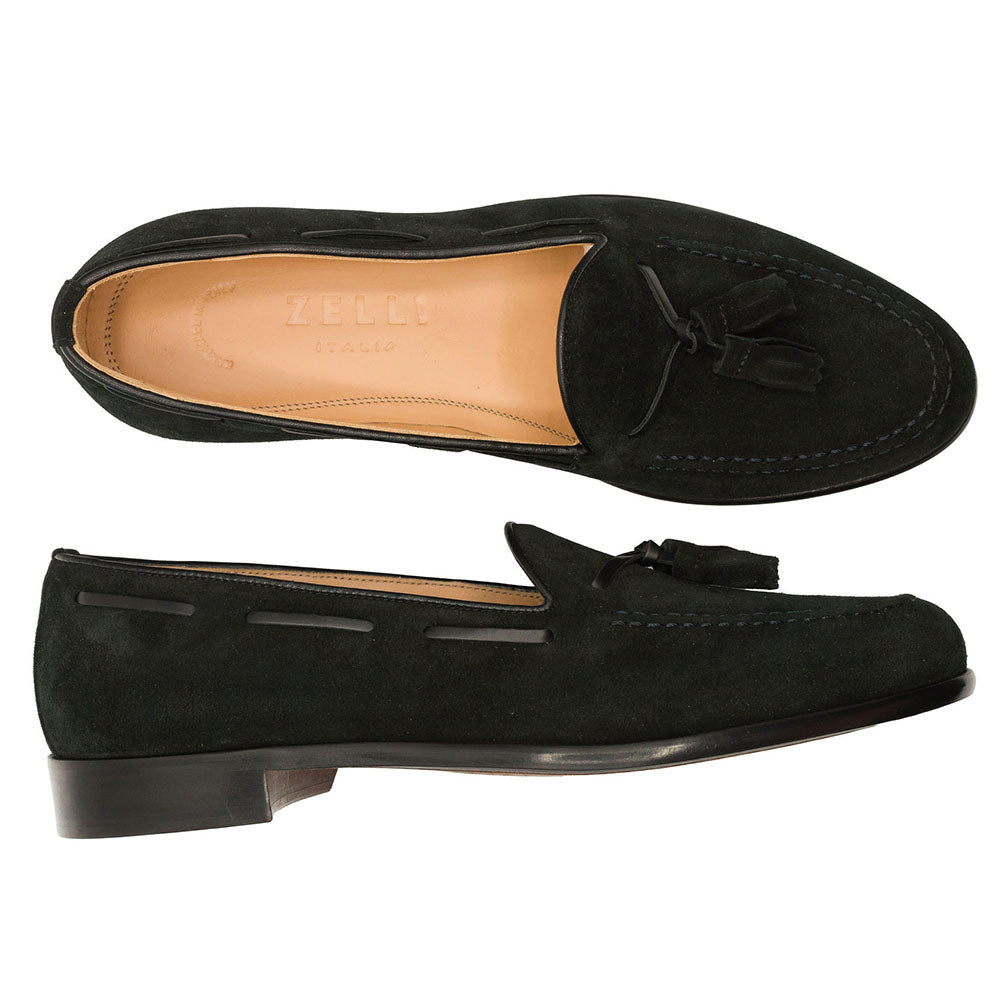 Zelli Italia 16-583-BLK FRANCO Suede Calfskin Tassel Loafer, Black Back View