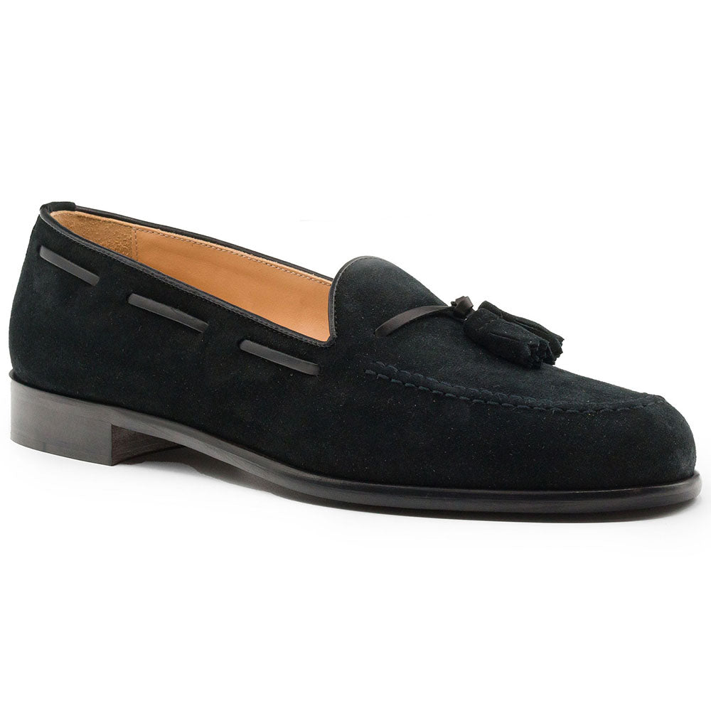 Zelli Italia 16-583-BLK FRANCO Suede Calfskin Tassel Loafer, Black Front View