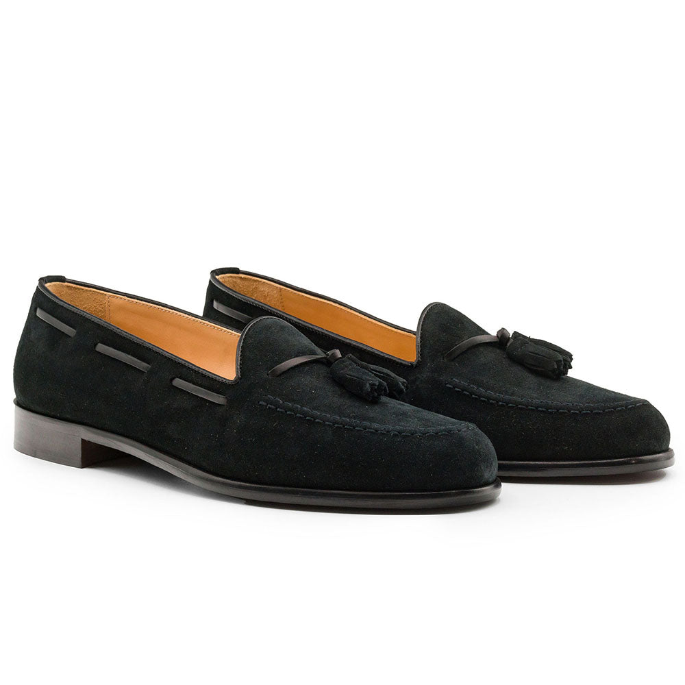 Zelli Italia 16-583-BLK FRANCO Suede Calfskin Tassel Loafer, Black Detail View