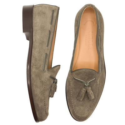 Zelli Italia 16-583-TPE FRANCO Suede Calfskin Tassel Loafer, Taupe Back View