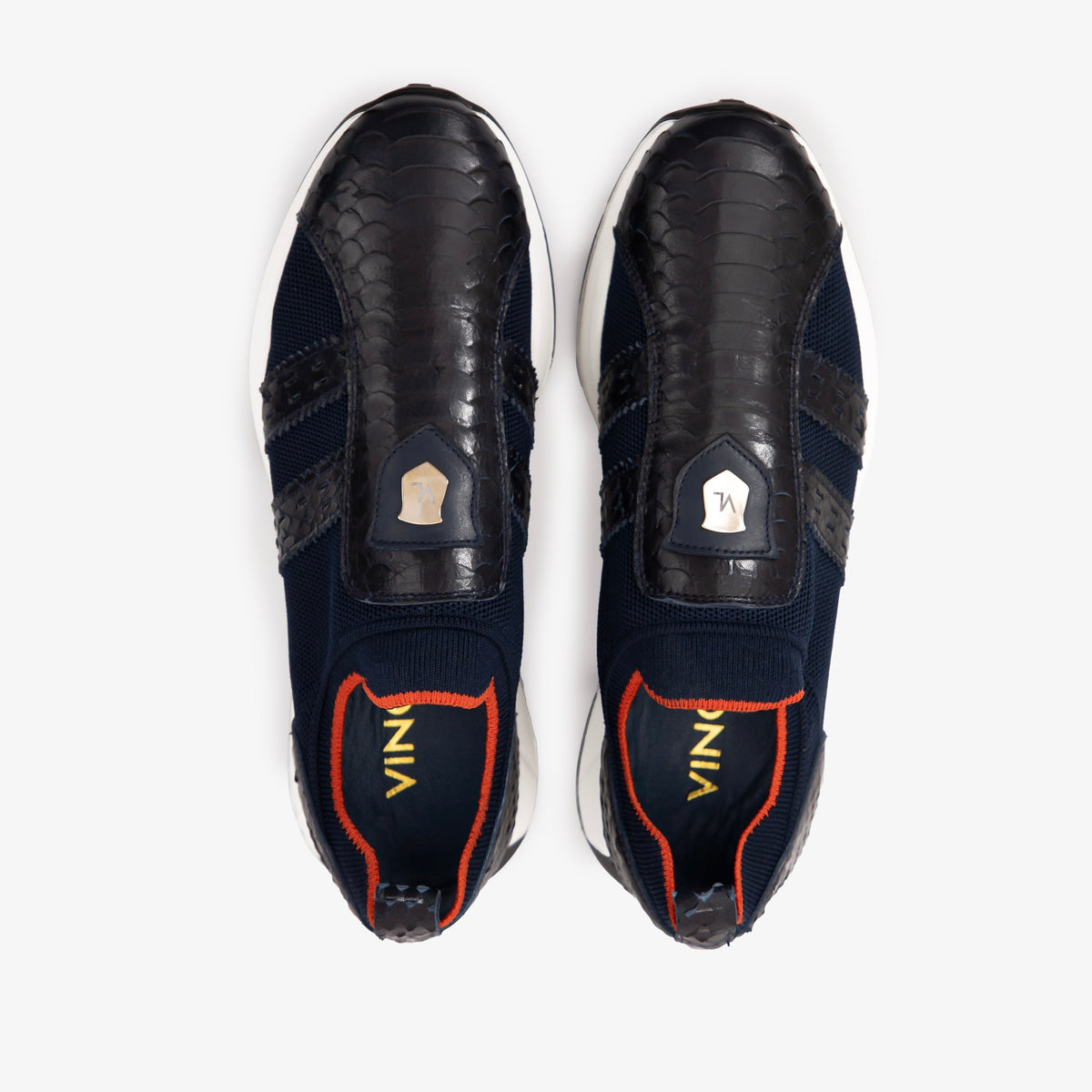Vinci Leather The Aslan Navy Knitted & Leather Men Sneaker – product view 3