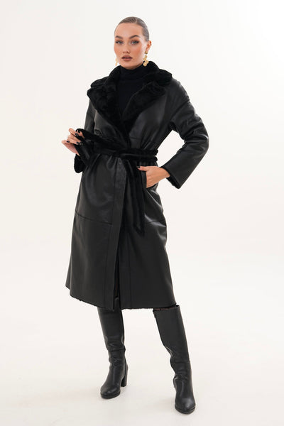 The Emilia Black Reversible Shearling Leather Women Jacket