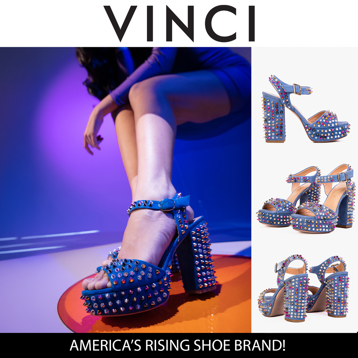 Vinci Leather The Tampico Blue Suede Leather Spike Platform Heel Women Sandal – product view 7