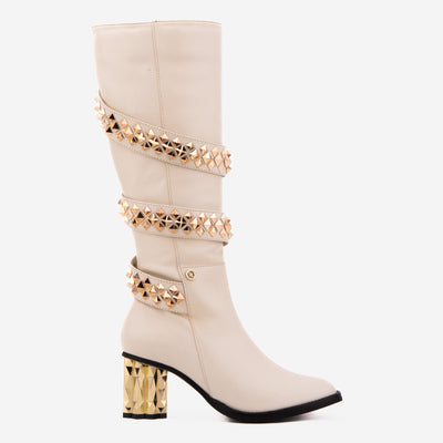 Vinci Leather The Gladiator Cream Leather Knee High Women Boot – product view 1