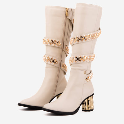 Vinci Leather The Gladiator Cream Leather Knee High Women Boot – product view 2