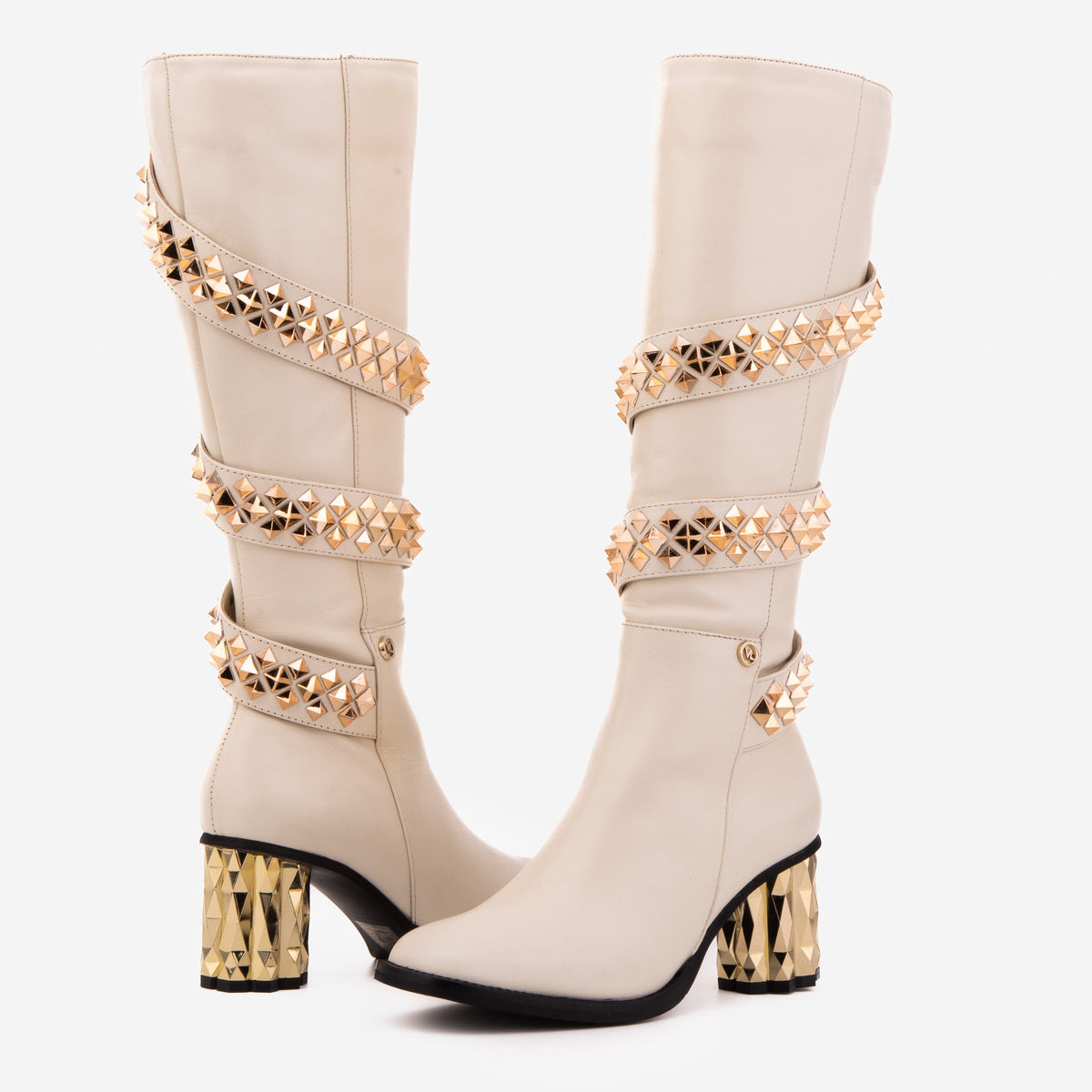 Vinci Leather The Gladiator Cream Leather Knee High Women Boot – product view 3