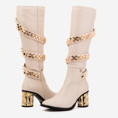 Vinci Leather The Gladiator Cream Leather Knee High Women Boot – product view 3