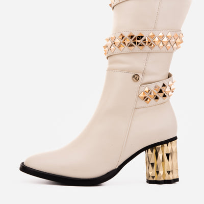 Vinci Leather The Gladiator Cream Leather Knee High Women Boot – product view 5
