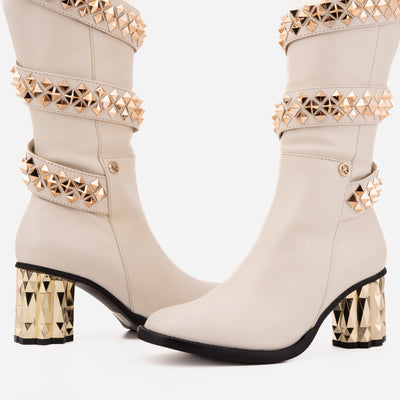 Vinci Leather The Gladiator Cream Leather Knee High Women Boot – product view 6