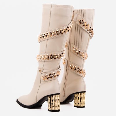 Vinci Leather The Gladiator Cream Leather Knee High Women Boot – product view 8