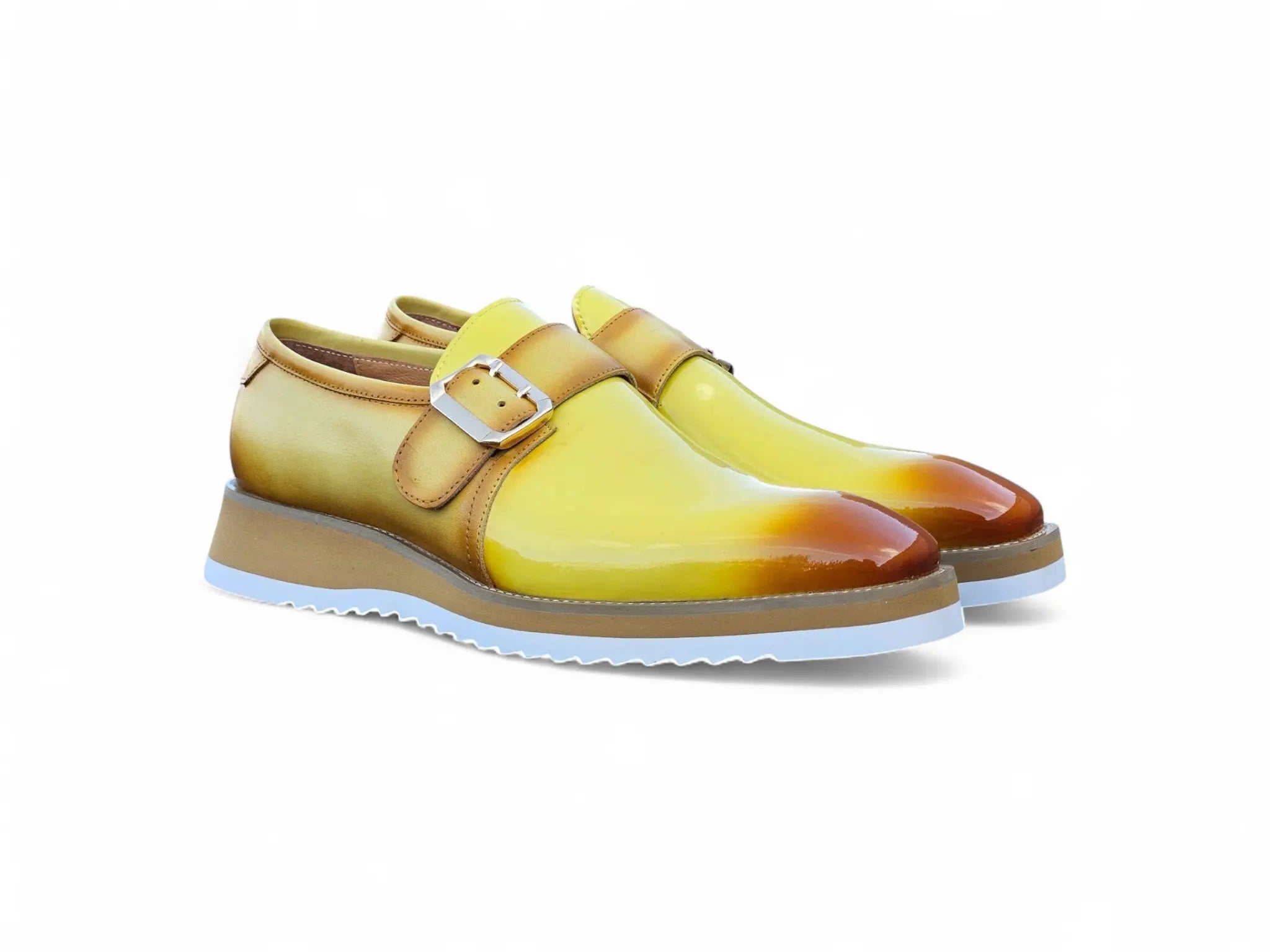 Carrucci Shoes Monkstrap Slip On Classic Leather Patent KS515 38P front view
