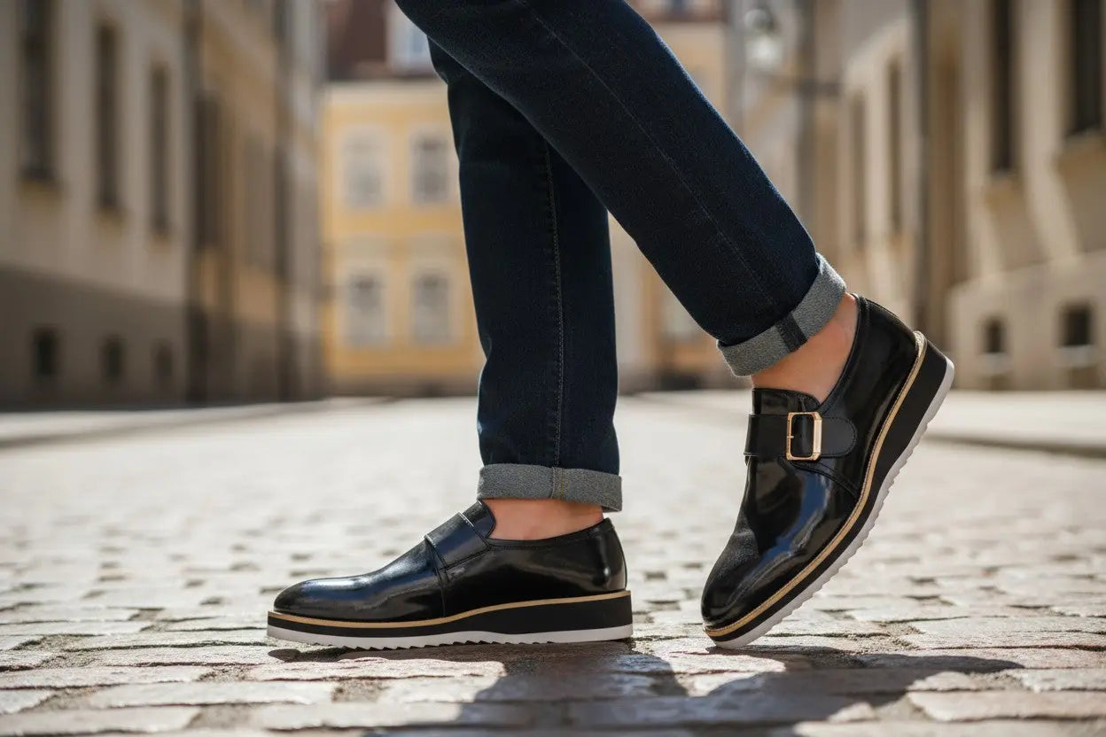 Carrucci Shoes Monkstrap Slip On Classic Leather Patent KS515 38P view 11