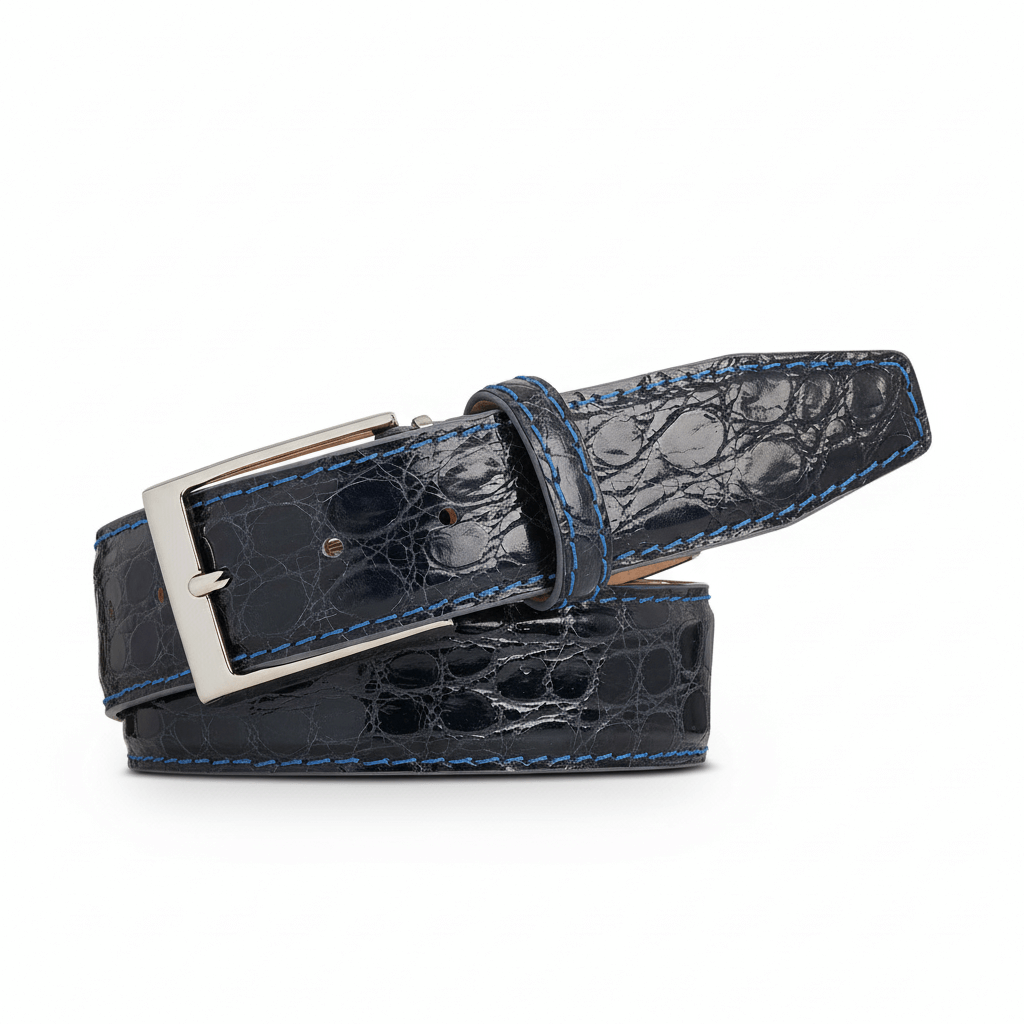 Dark Gray Caiman Crocodile Leather Belt