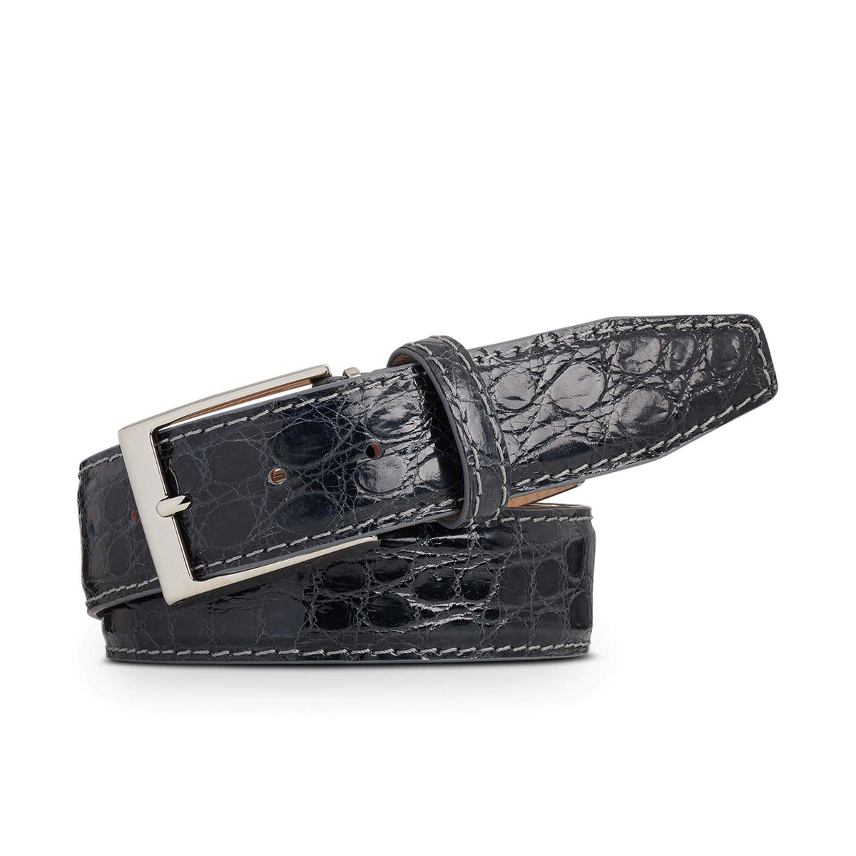 Dark Gray Caiman Crocodile Leather Belt